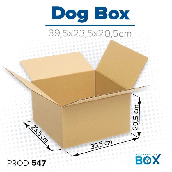 Caja de cartón DOG 39,5×23,5×20,5 cm — cartón corrugado de 3 capas | másPapeles